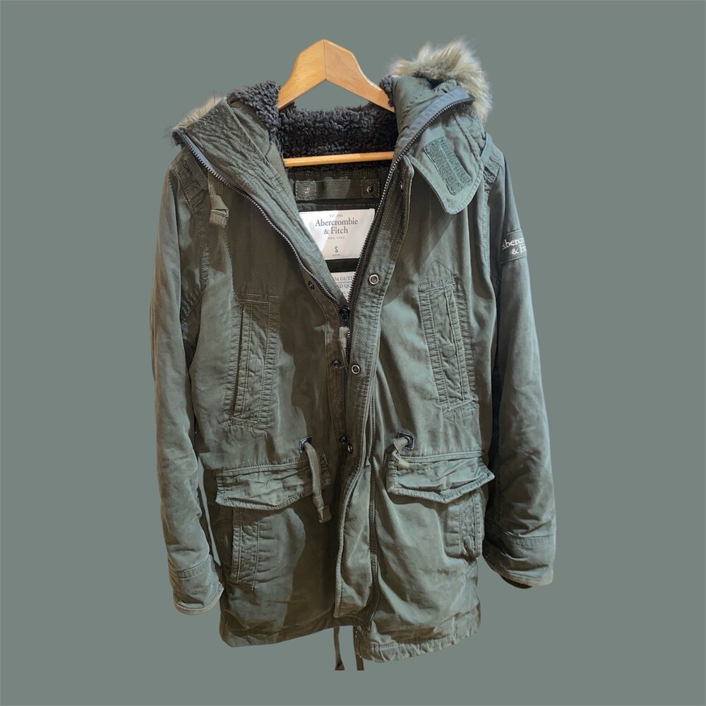 ABERCROMBIE & FITCH Faux Fur Hooded Sherpa Lined Army Military Parka Coat (SMALL